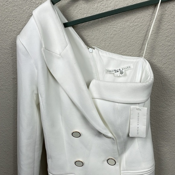 New Veronica Beard Middleton One Shoulder Blazer Mini Dress White Sz 2 - Picture 5 of 16